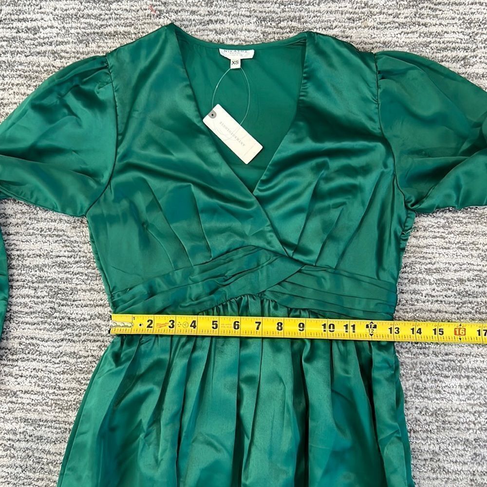 NWT Nikasha Embroidered Satin Dress Emerald Anthropologie XS - Picture 11 of 15
